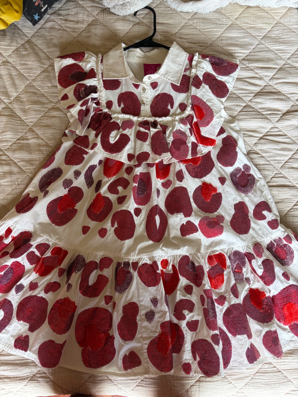QUEEN OF SPARKLES White Dress with Red & Burgundy Spot Print